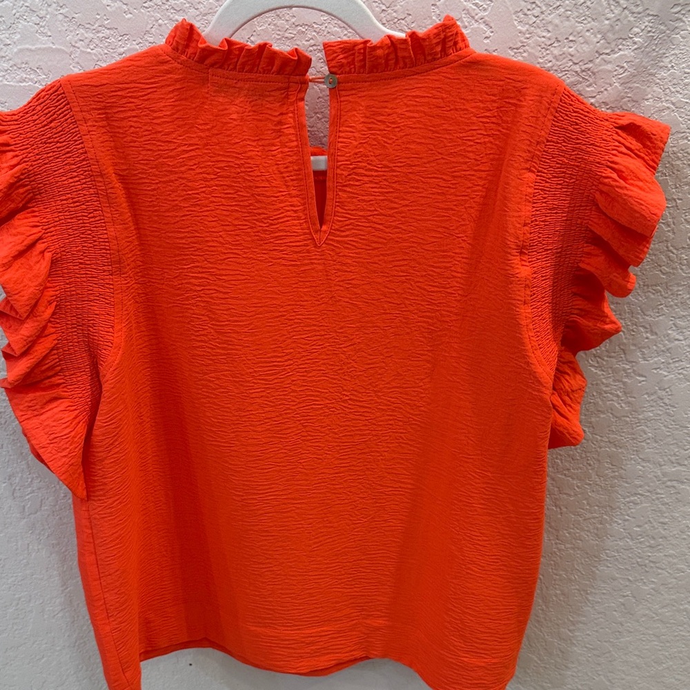 JODIFL (by Gaudie) Beautiful Orange Top with Puff Sleeves, Size Large - Picture 9 of 11